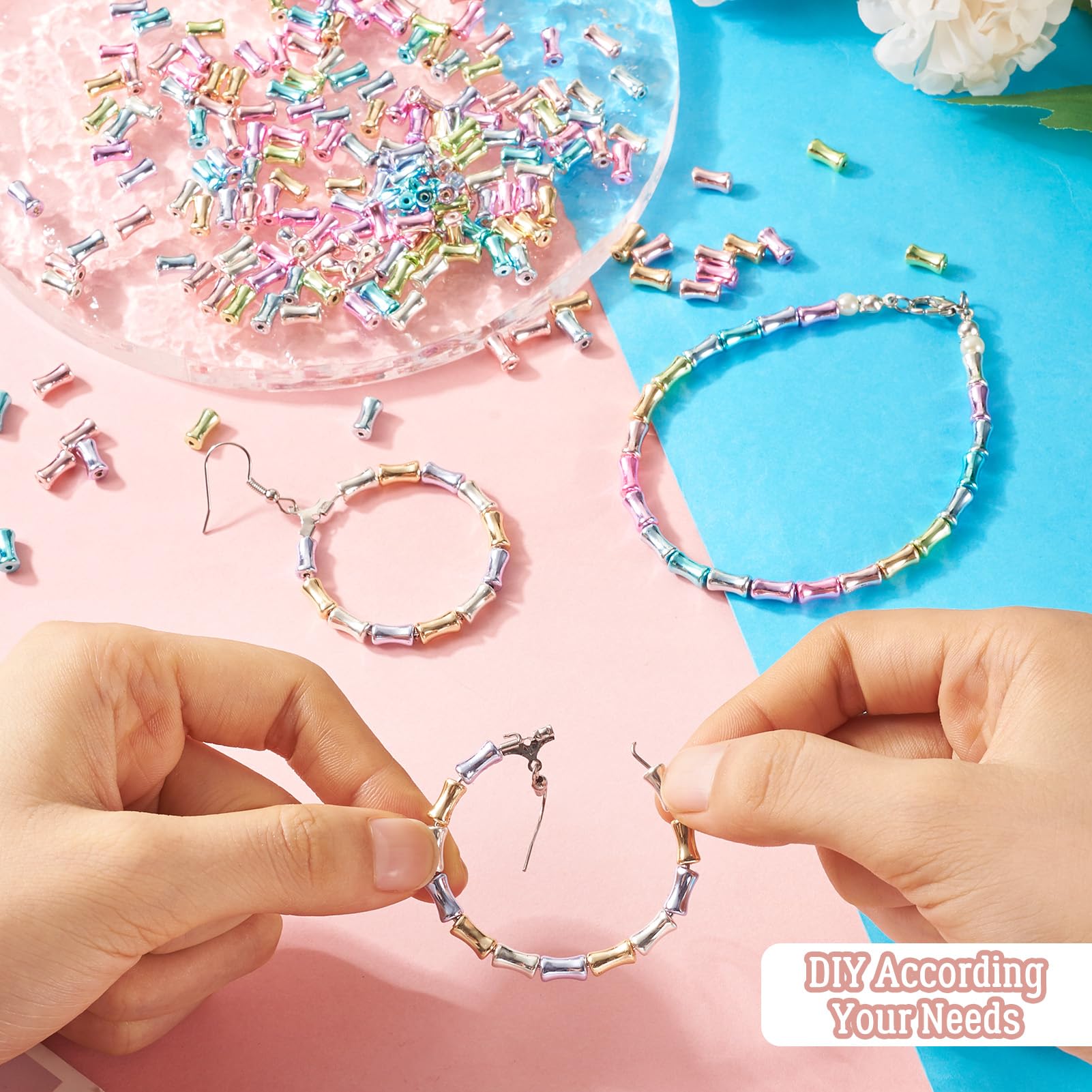 Craftdady 160-Piece Acrylic Tube Beads Kit - Curved Bamboo Shape For DIY Bracelet, Jewelry Making