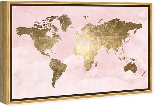 Miniatura 2 de The Oliver Gal Artist Co. Modern 16 x 24 pulgadas, color rubor Mapamundi, lienzo para pared, sala de estar, rosa