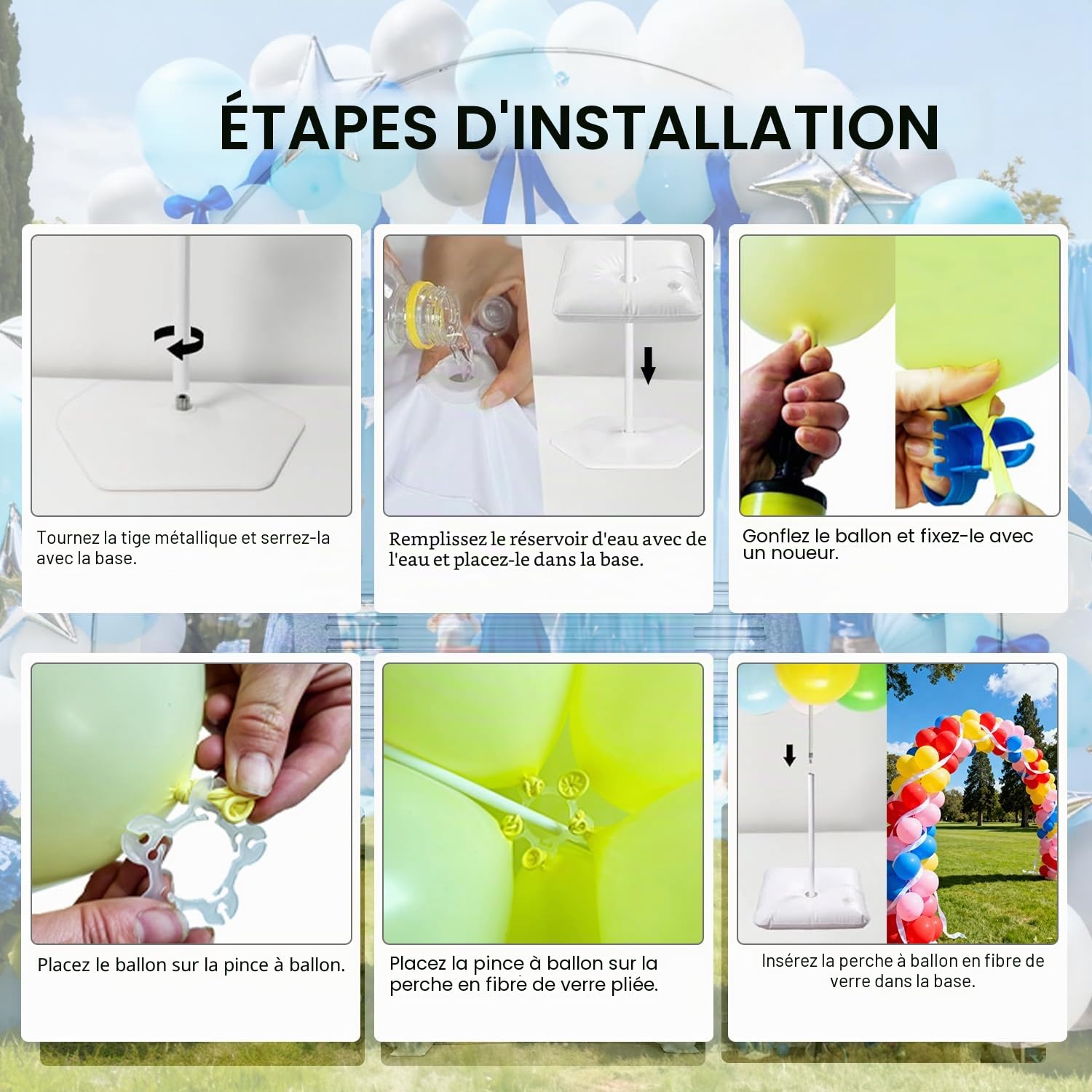 Arche de ballons, kit d'arche de ballons, support de ballons réglable, idéal pour la décoration de ballons lors d'anniversaires, mariages, Noël, fêtes prénatales et divers événements