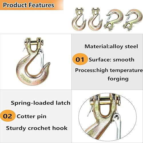 Miniatura 15 de Paquete de 4 ganchos deslizantes de horquilla, gancho de seguridad de horquilla de 5/16 pulgadas con pestillo de seguridad, gancho de cadena G70