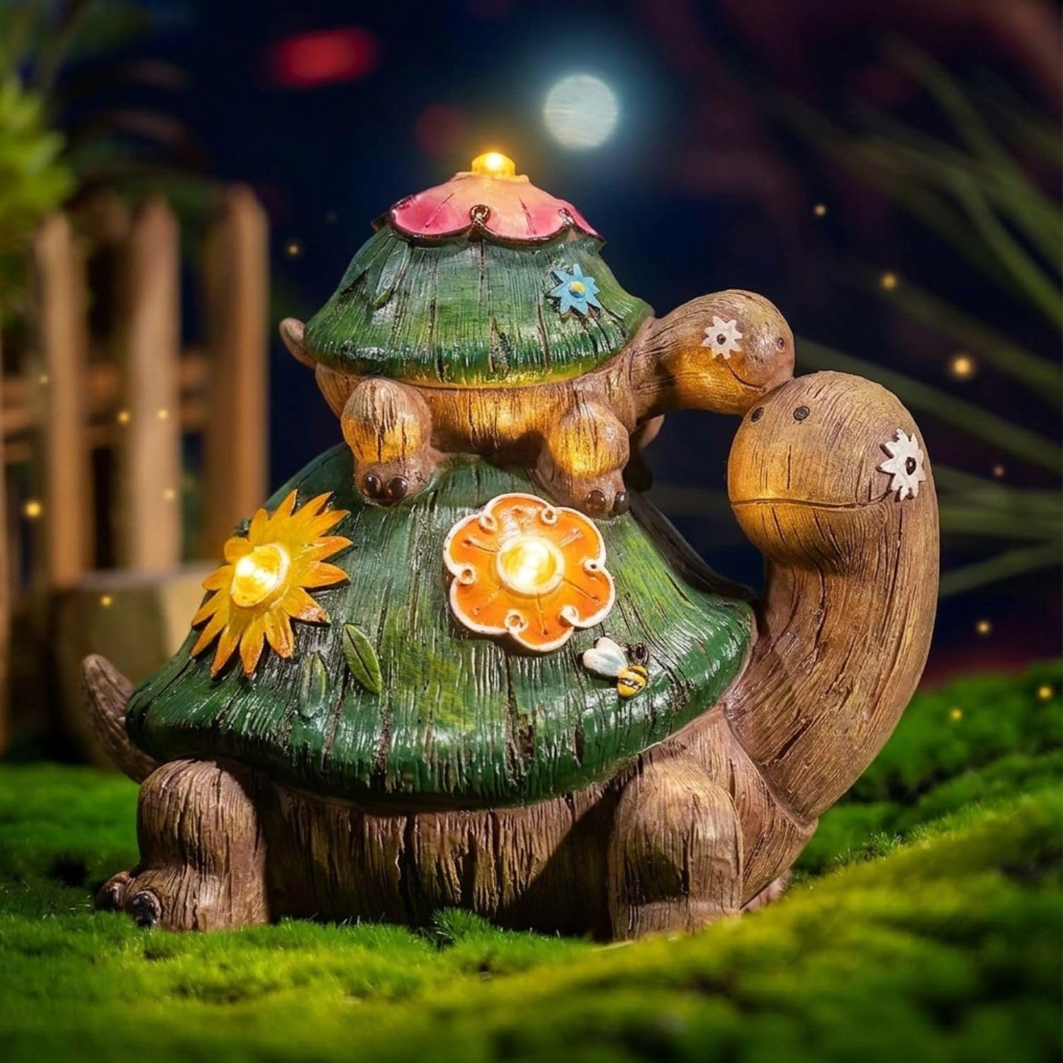TERESA'S COLLECTIONS Gartendeko für Draußen Schildkröten Mutter und Baby Gartenfiguren Wasserfest Solar Gartenbeleuchtung Gartendeko aus Kunstharz 11cm Balkon Hof Mutter Tochter Geschenk