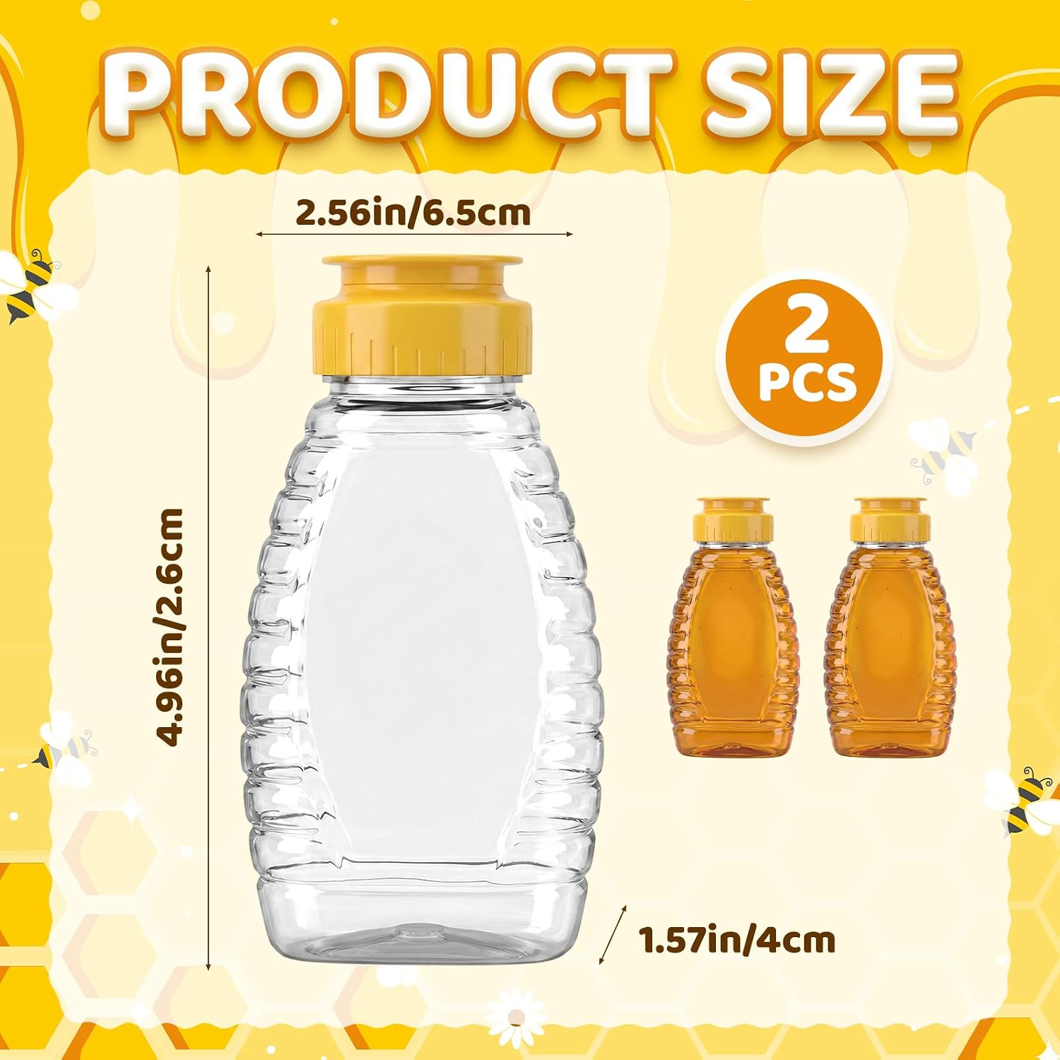 2 Pcs Honey Dispenser HoneyBottles, Empty HoneyBottles Squeeze Container