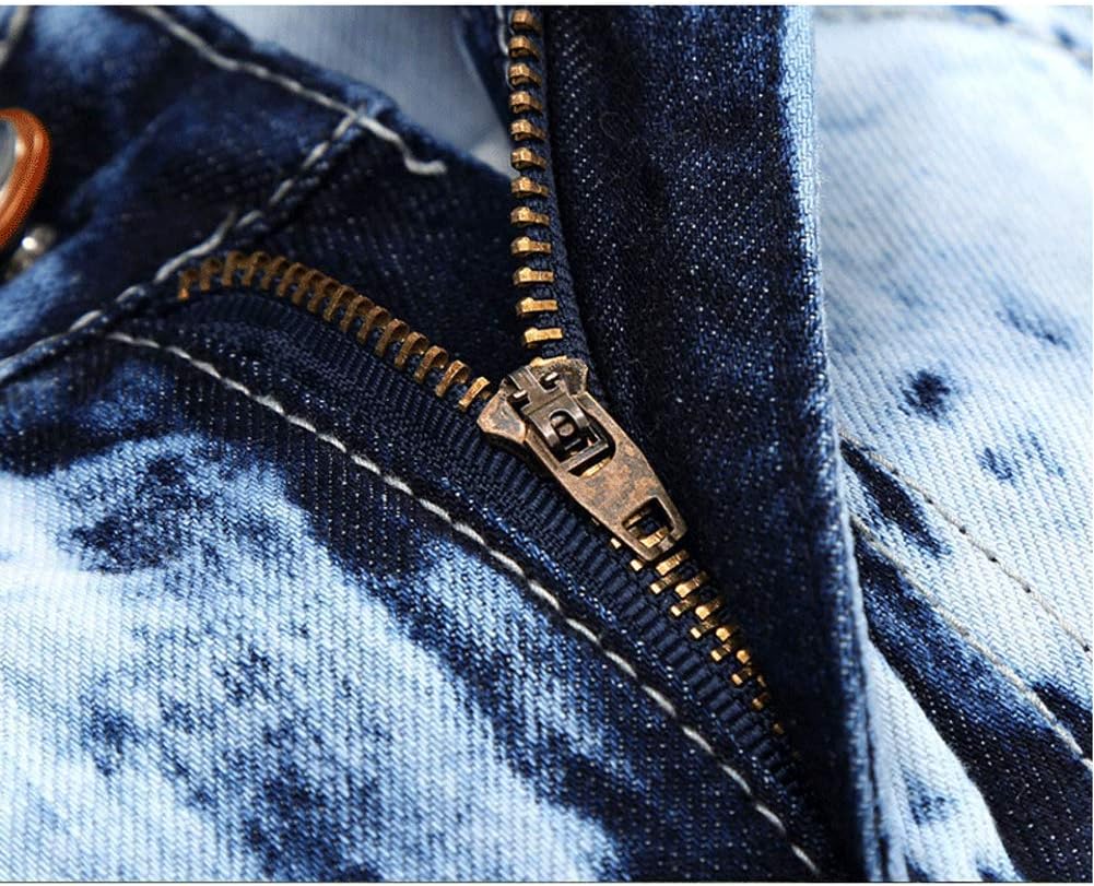 Chowsir Men Vintage Skinny Moto Biker Jeans Stretch Ripped Patch Jeans Straight Denim Pants