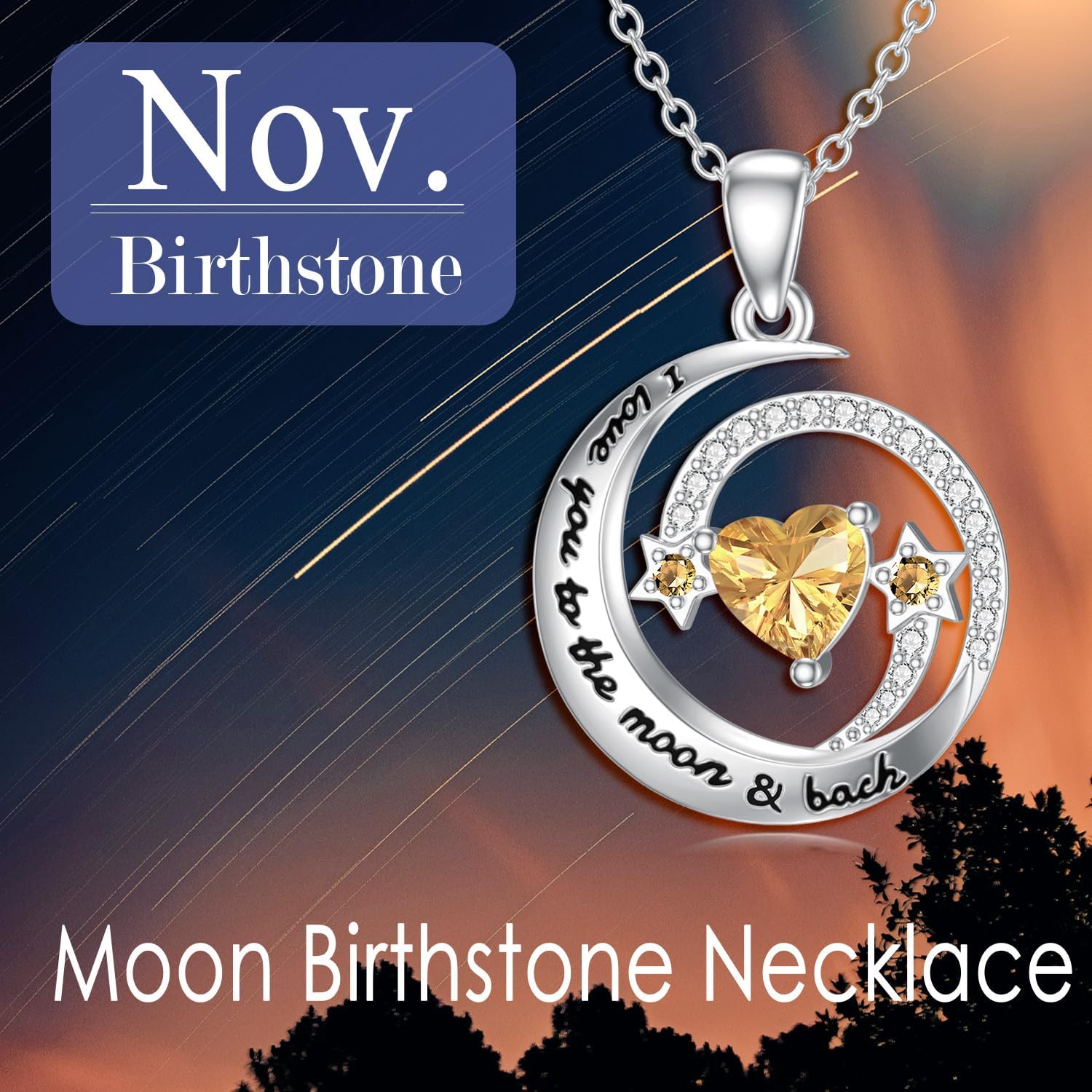 Moon and Star Birthstone Necklace for Women,925 Sterling Silver Celestial I Love You to The Moon and Back Pendant Necklaces Jewelry for Her Wife Mom Gifts for Mothers Day Birthday - Image 4