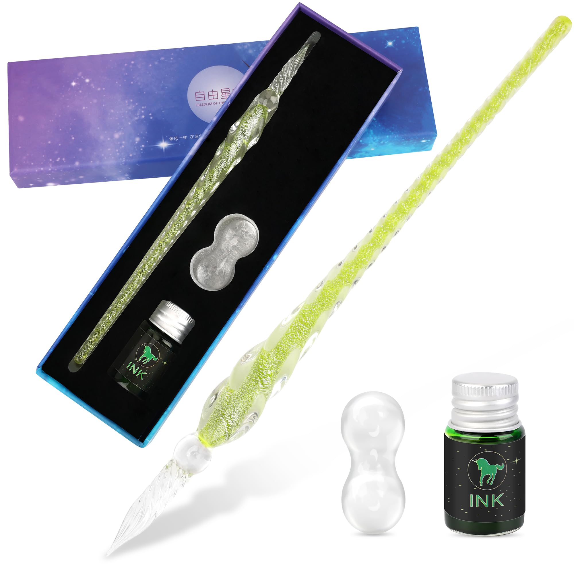 Luxiv Glass Ink Pen Set, Glass Dip Pen with Fluorescent Ink and Pen Holder Art Crystal Glass Pens for Signatures, Business Christmas Gift Glass Fluorescent Ink Pens (Purple, Basic)