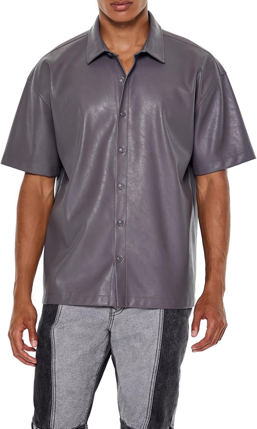 Forever 21 Men's Faux Leather Boxy Shirt
