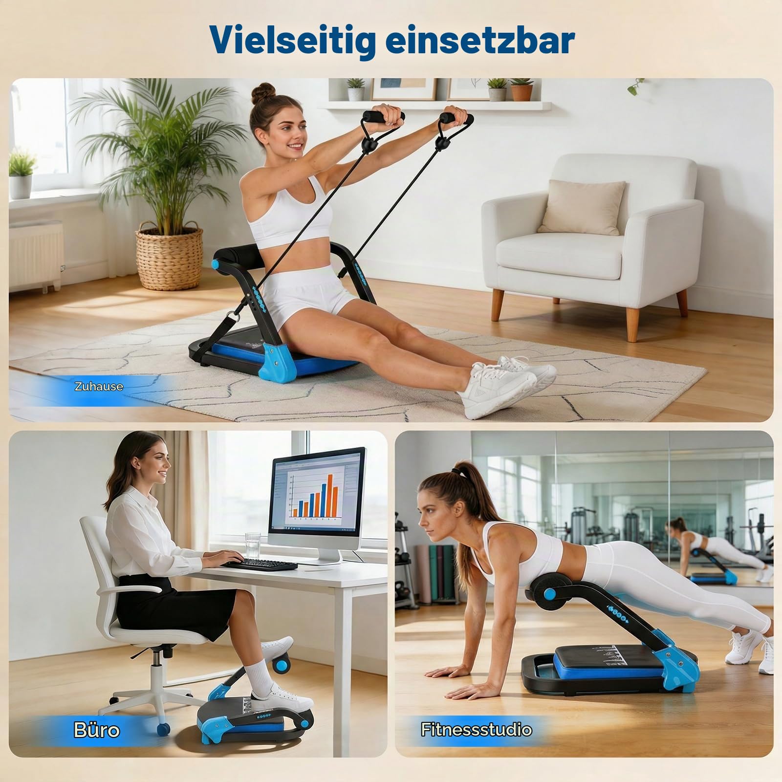 Bauchtrainer für Zuhause 4 Widerstandsstufen – Ganzkörper Core-Trainer für Zuhause, 150 kg belastbar, tragbares Fitnessgerät für Sit-ups, Arme & Beine