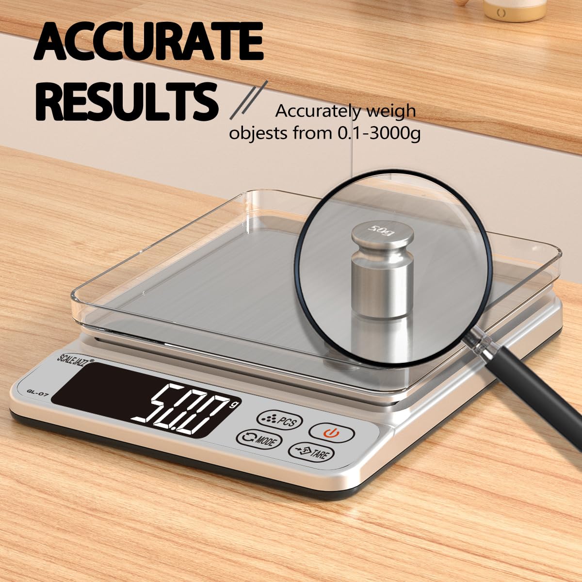 Báscula electrónica de cocina de alta precisión con un peso máximo de 5 kg, precisa a 0,1 función de sincronización de desconexión automática