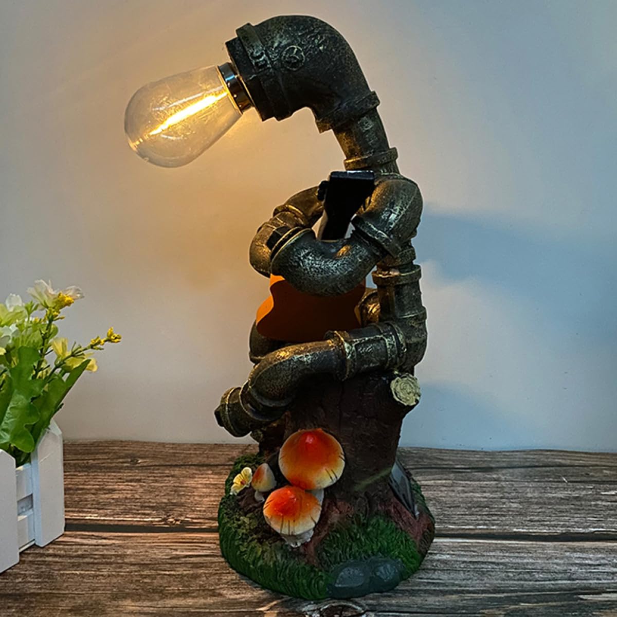 TOPBATHY Hübsche Roboter Dekoration aus Kunstharz mit Solarlampe für Garten