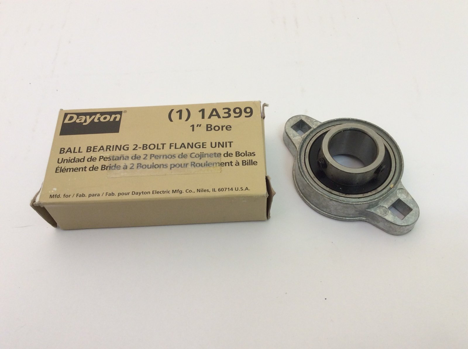 Dayton Flange Bearing, 2-Bolt, Ball, 1