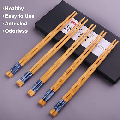 Vista 17 de GLAMFIELDS Palillos reutilizables de madera natural japonesa estilo clásico 5 pares de palillos ligeros tallados a mano seguros para cortar 8.8