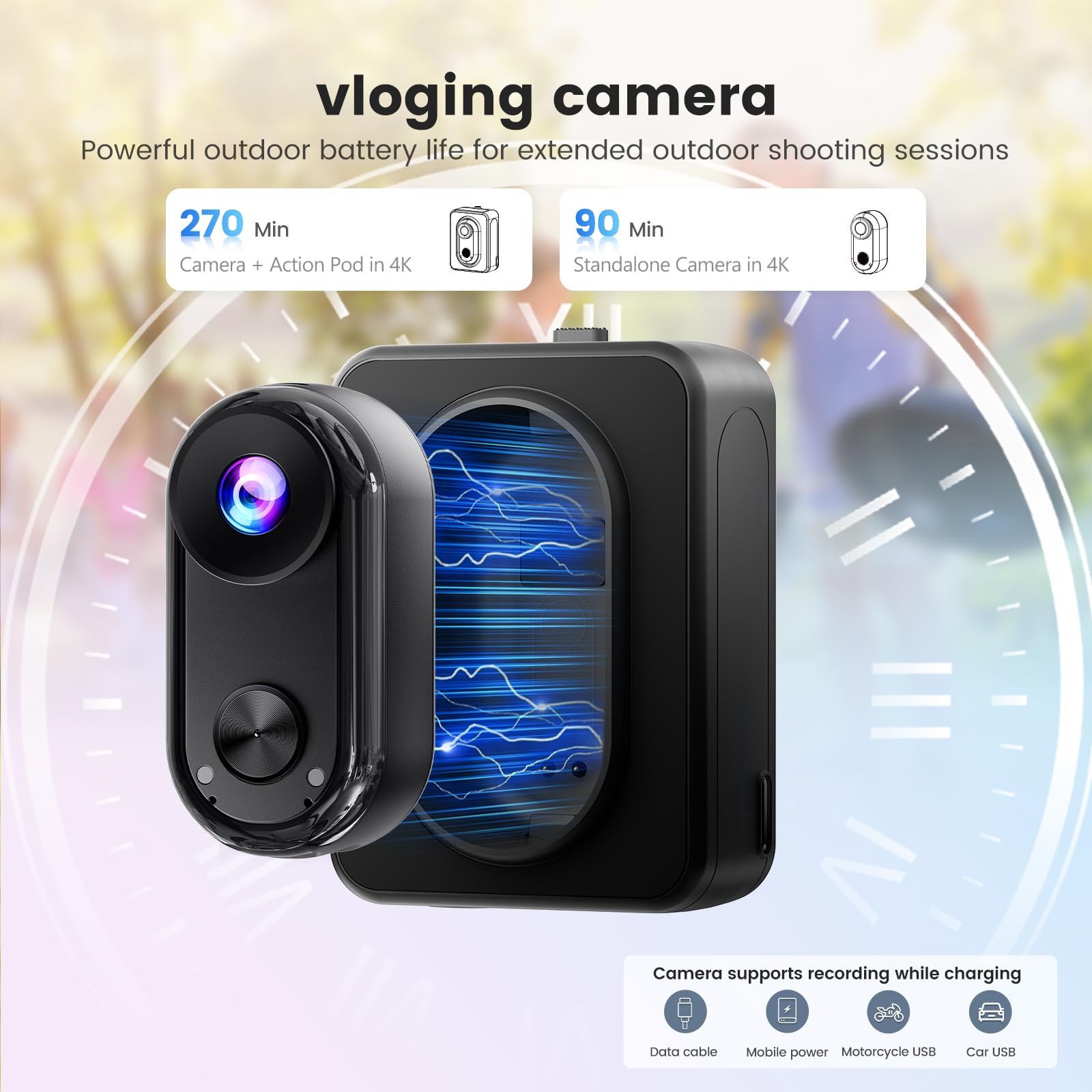4K Mini Caméra Sport, 20MP Portable Body Camera, 6 Axes Stabilisation POV Caméra d'action,40M Caméra Étanche,WiFi Camera Portabl Sport Magnétique(Avec Carte TF de 64 Go et Accessoires de Fixation)