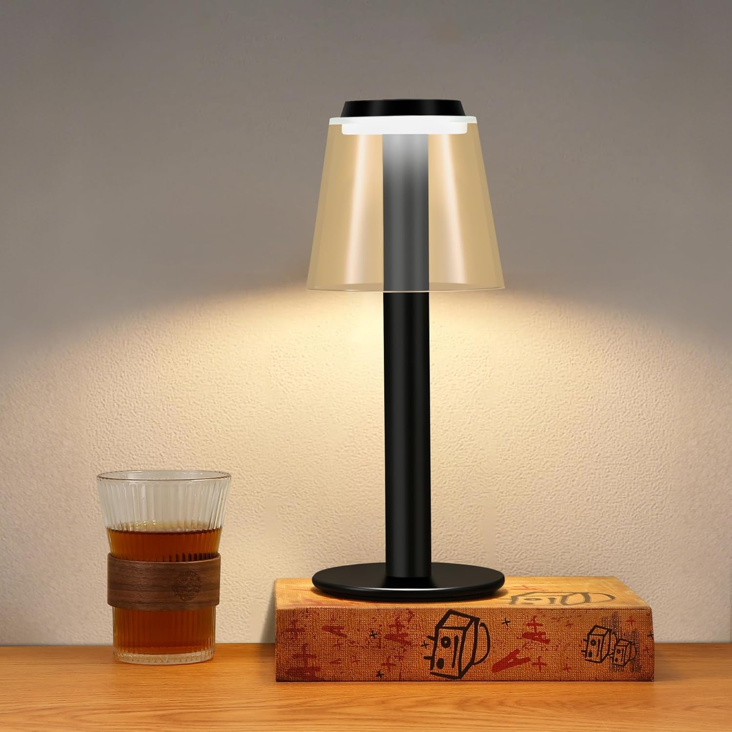 Cordless Table Lamp Rechargeable - Portable Metal lamp Battery Operated 3 Color Stepless Dimming - LED Wireless Lamp for Bedroom/Dining Table/Counter/Living Room/Bars/Outdoor Party/Terrace（Black）