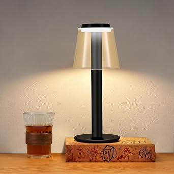 Cordless Table Lamp Rechargeable - Portable Metal lamp Battery Operated 3 Color Stepless Dimming - LED Wireless Lamp for Bedroom/Dining Table/Counter/Living Room/Bars/Outdoor Party/TerraceBlack