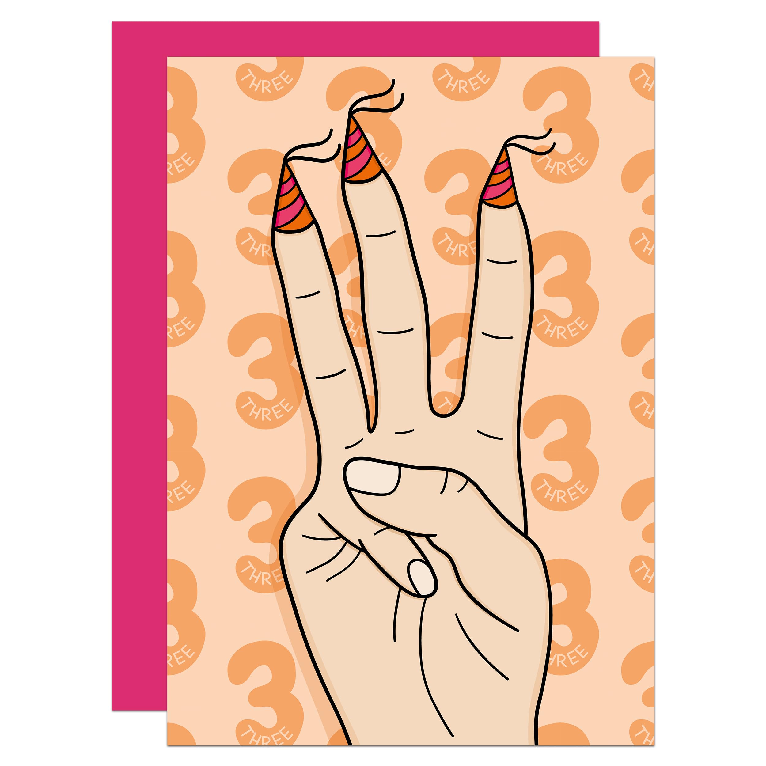 Hand 3rd Birthday Card, Keepsake First Card, Milestone Card, Toddler Birthday Card, Funny Birthday Card, Kids Birthday Card, Cute Card, Hand Symbol Milestone Birthday A6 Card (3rd (Pale))