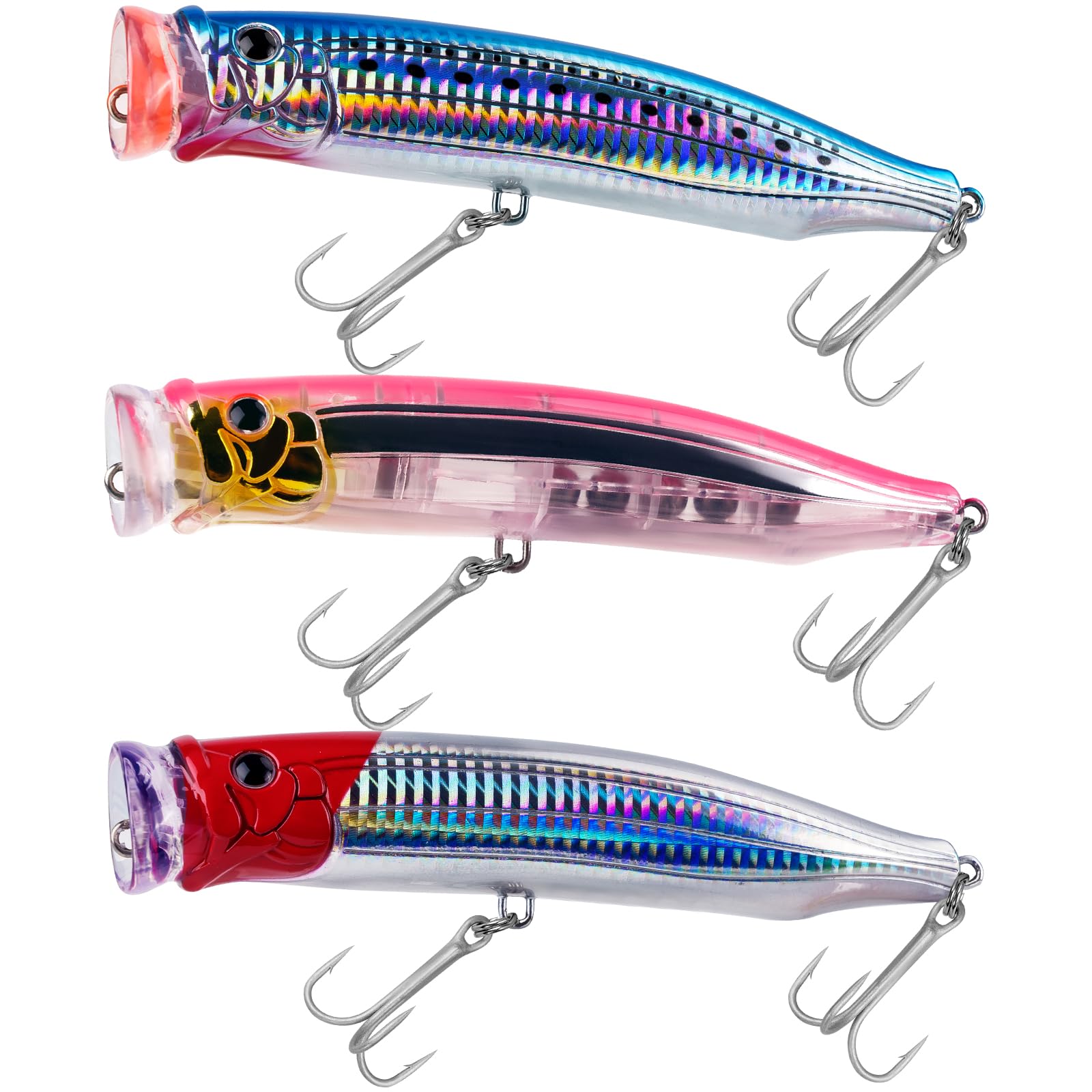 THKFISH Popper przynęty, słonowodne, tuńczyk, przynęty, wędkarstwo górne, do surfingu, okonia, z oczami 3D, do tuńczyka GT, dużych ryb, 15 cm, 1 szt. / 3 szt