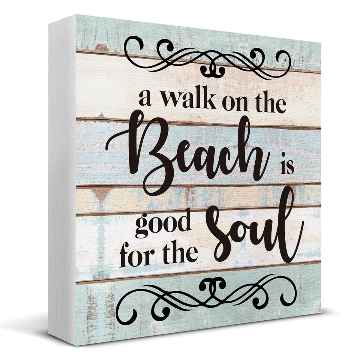 a Walk on the Beach is Good for the Soul Wooden Box Sign Desk Decor, Beach House Wood Box Sign for Home Shelf Table Decoration 5 X 5 Inch