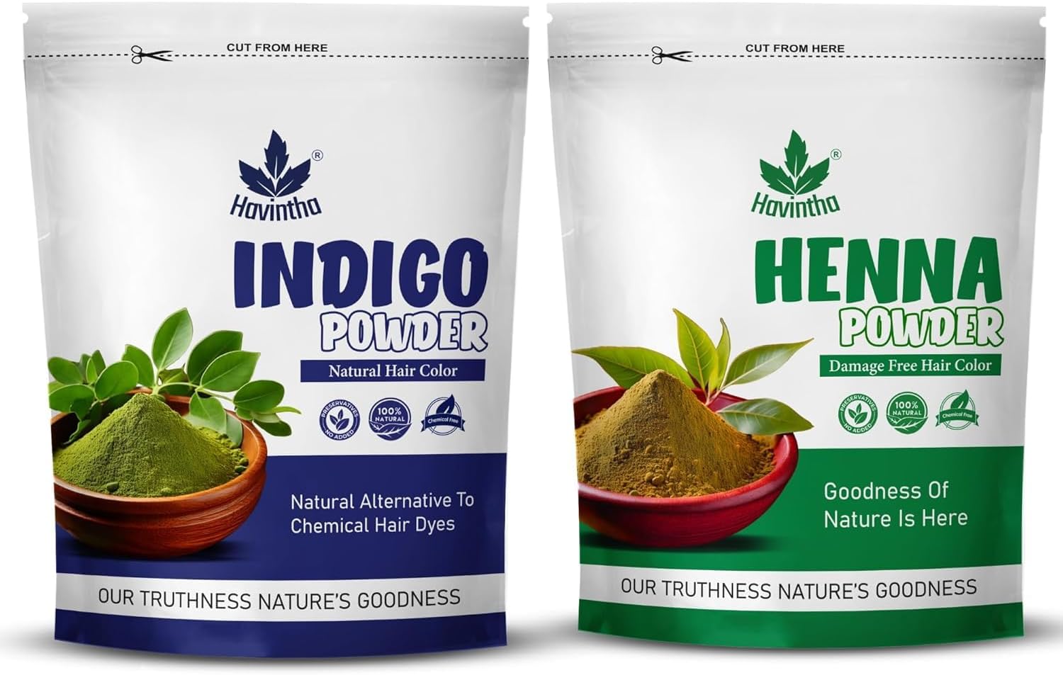 Havintha Natural Indigo Powder and Henna Powder Combo for Black Hair Colour (200g+200g)
