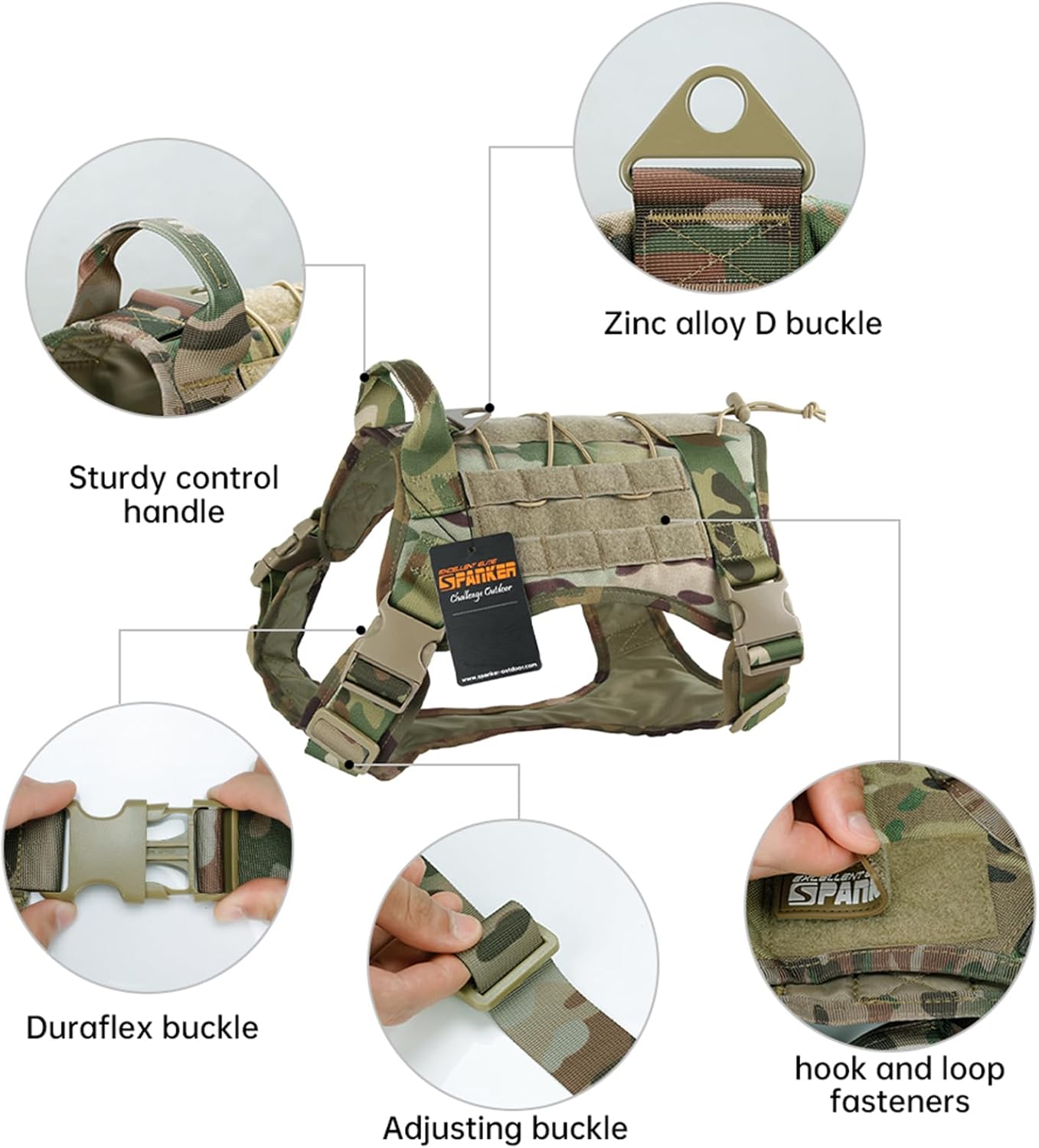 EXCELLENT ELITE SPANKER Tactical Dog Harness Military Service Dog Harness No-Pull Working Dog Vest Adjustable Training Vest Patrol Harness with Handle for Small Medium Large Dogs(MCP-M)