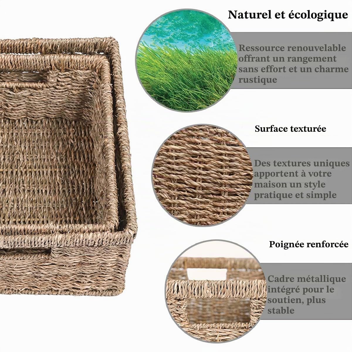 Panier de Rangement, Lot de 2 Panier d'étagère Kallax, Panier Tressé Pliable en Jonc de Mer, Grand Panier pour Vêtements, Jouets -Couleur Naturelle 30x30x30cm