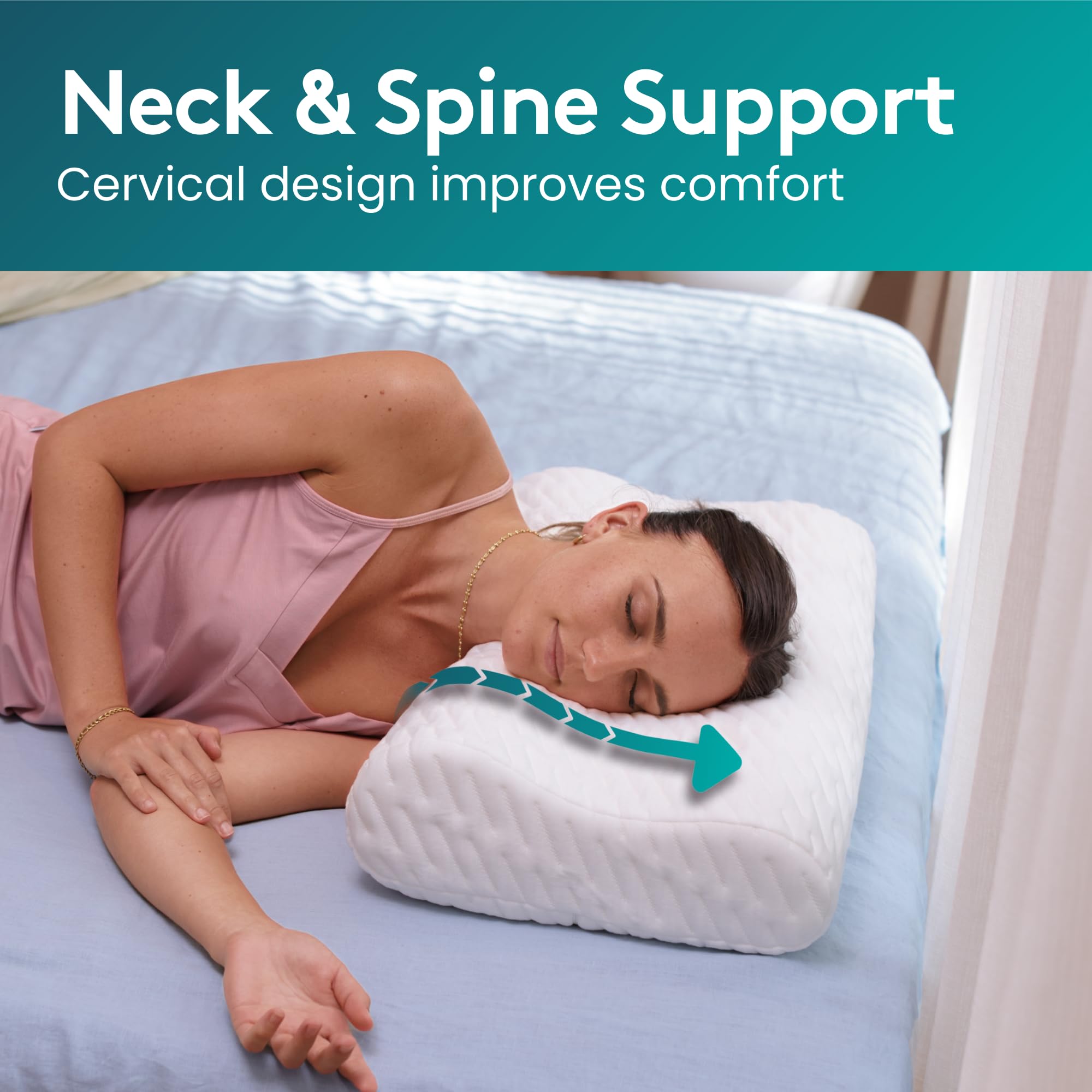 Blisbury, cuscino per contorno contorno in memory foam regolabile, cuscino cervicale per dolori al collo, supporto per schiena, stomaco, traversine laterali, include una custodia in bambù e schiuma