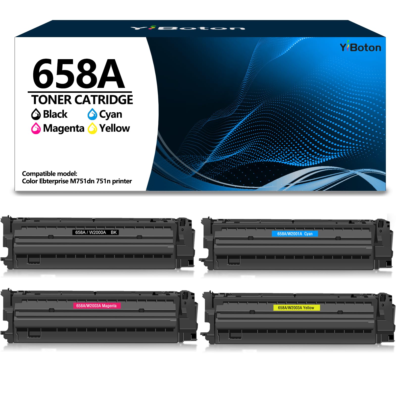 658A Black Cyan Yellow Magenta High Capacity Toner Cartridge Replacement for 658A 658X W2000A W2001A W2002A W2003A Toner Cartridge Work with Color Ebterprise M751 M751dn M751n Printer(4 Pack)