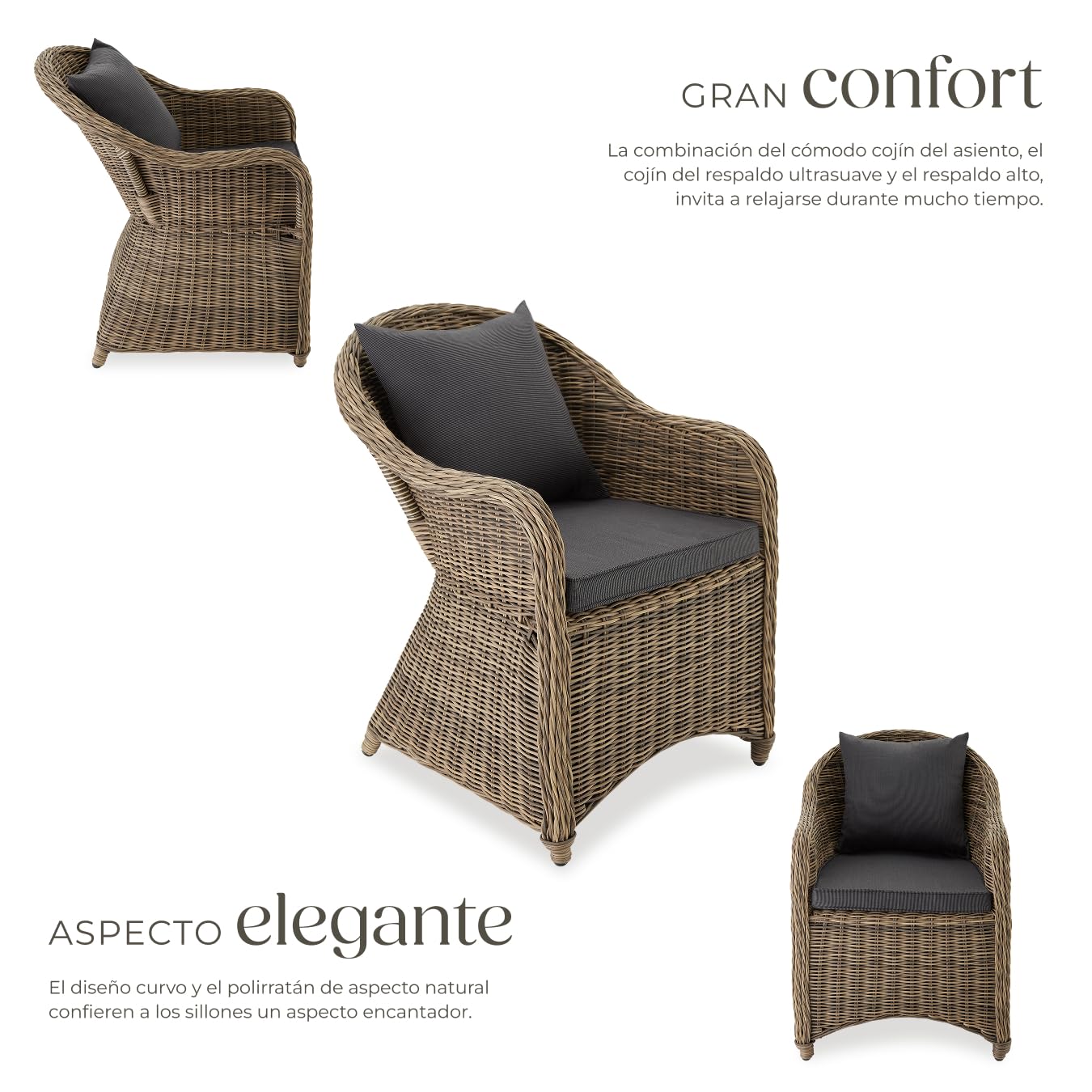 tectake® Conjunto de 4 sillones de Ratán y Aluminio con Cojines, Muebles Jardín Exterior Resistentes a la Intemperie, Sillones para Conjunto Jardín Exterior, Fundas Extraíbles, Sin Montaje - Natural