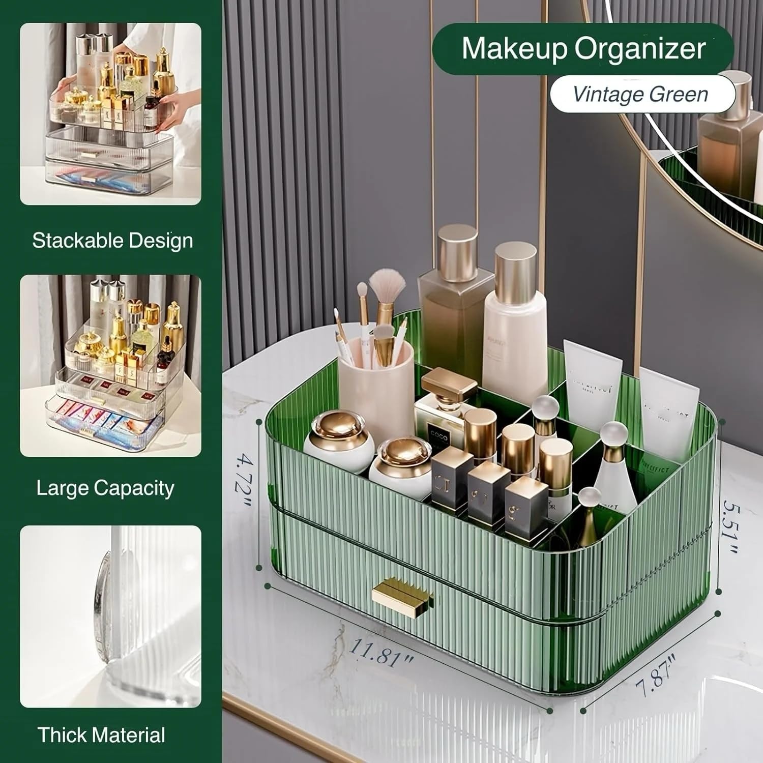 Stackable Makeup Organizer with Drawers, Multipurpose Cosmetic Storage