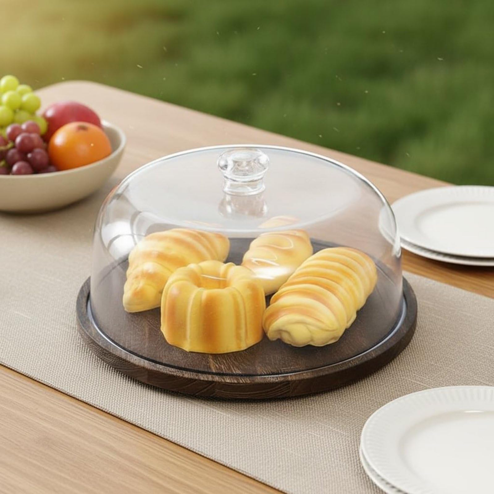 Alzata Trasparente per Torte Piatto Torta Vassoio Dessert Campana con Base in Legno Rotante E Cupola in Acrilico per Presentare Dolci E Antipasti, Stile 2
