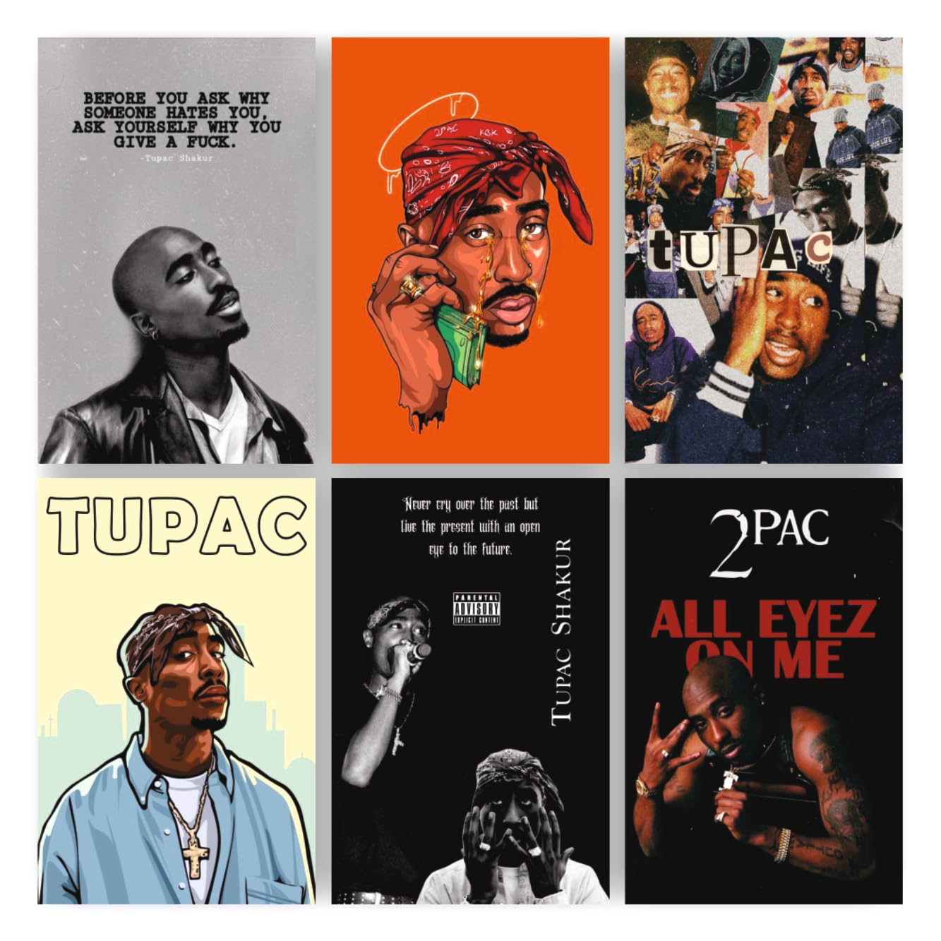 Set of 6 Tupac Poster for Home Office and Student Room Wall | Aesthetic Poster | Wall Decor (12x8 Inch)