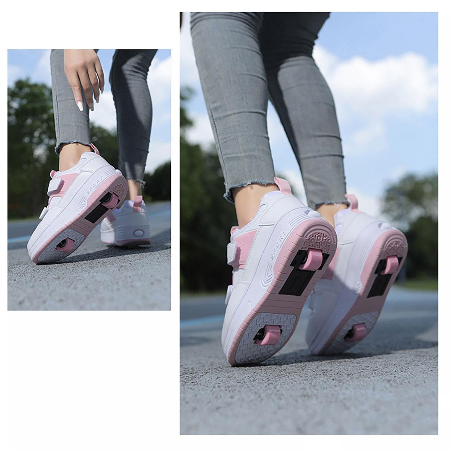 Zapatos con Ruedas para niños niña niño Patines Patines al Aire Libre Zapatillas de Deporte Zapatillas de Skate Zapatos Deportivos,Pink-38 EU