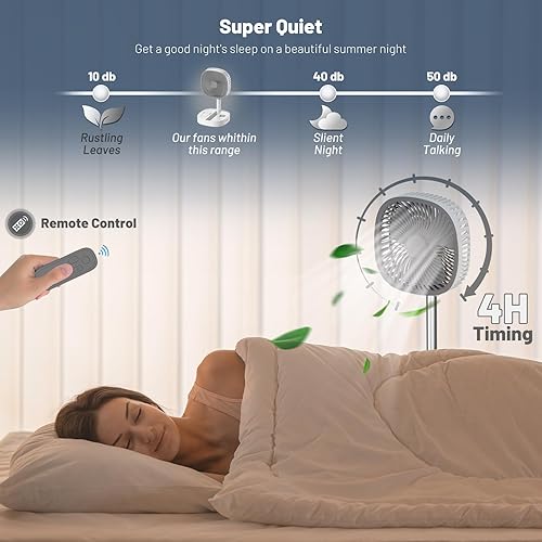 Miniatura 3 de Ventilador de pedestal oscilante portátil con Romote, 4 velocidades de rotación telescópica de 120°, ventiladores plegables plegables de pie, 7200