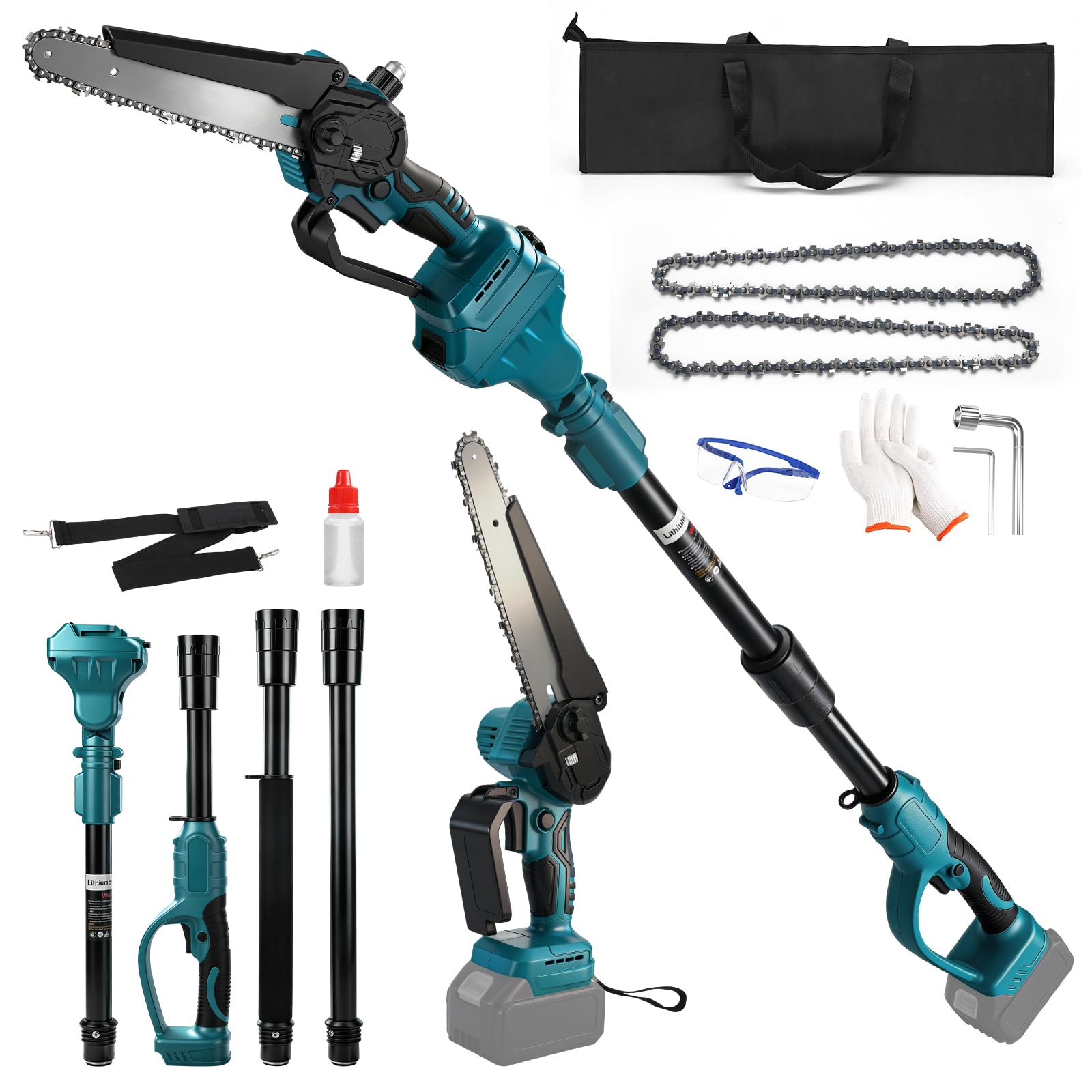 2-en-1 Motosierra telescópica compatible con Makita 18 V baterías, 8 pulgadas Eléctrica motosierra, longitud extensible 2 m, Mini motosierra con palo para ramas y jardín (sin batería) (MT)