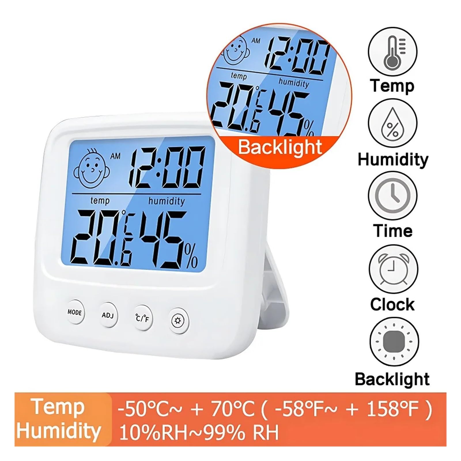 Medidor Digital de Temperatura y Humedad LCD, retroiluminación, higrómetro electrónico para Interiores, termómetro, estación meteorológica, habitación de bebé