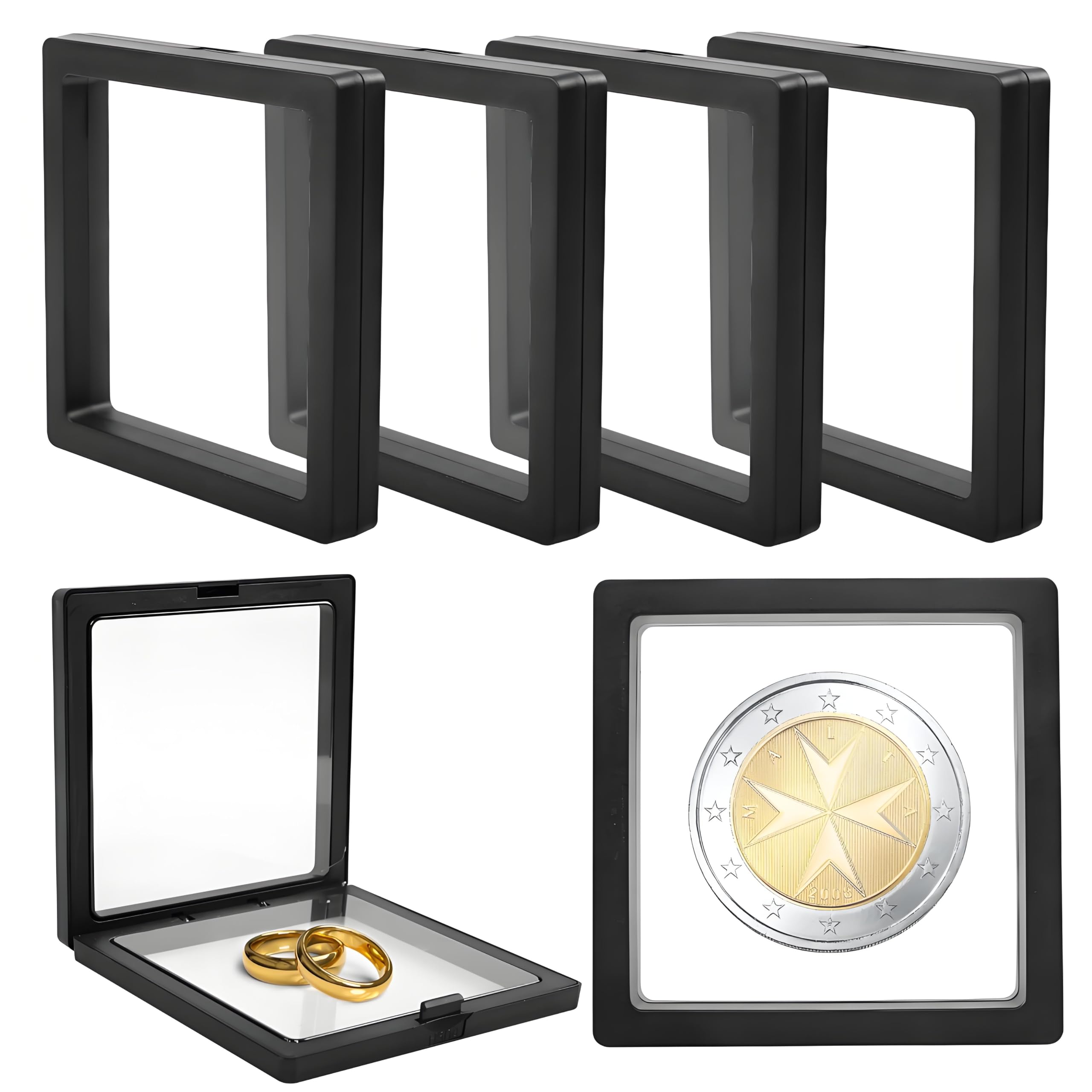 6 Pack Challenge Coins Display Stand, 3D Floating Display Case,Ring, Earring, Bracelet, Necklace Decoration Box, Jewelry Storage Box, 3D Floating Box