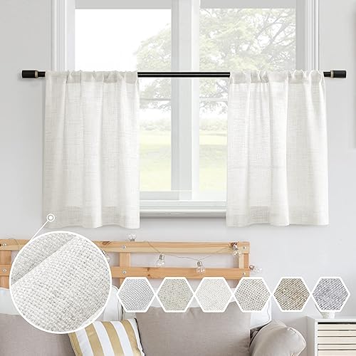MEETBILY Cortinas semitransparentes con textura de lino para cocina, 24 pulgadas de largo, cortinas pequeñas con bolsillo para barra, cortinas para MEETBILY Cortinas semitransparentes con textura de lino para cocina, 24 pulgadas de largo, cortinas pequeñas con bolsillo para barra, cortinas para