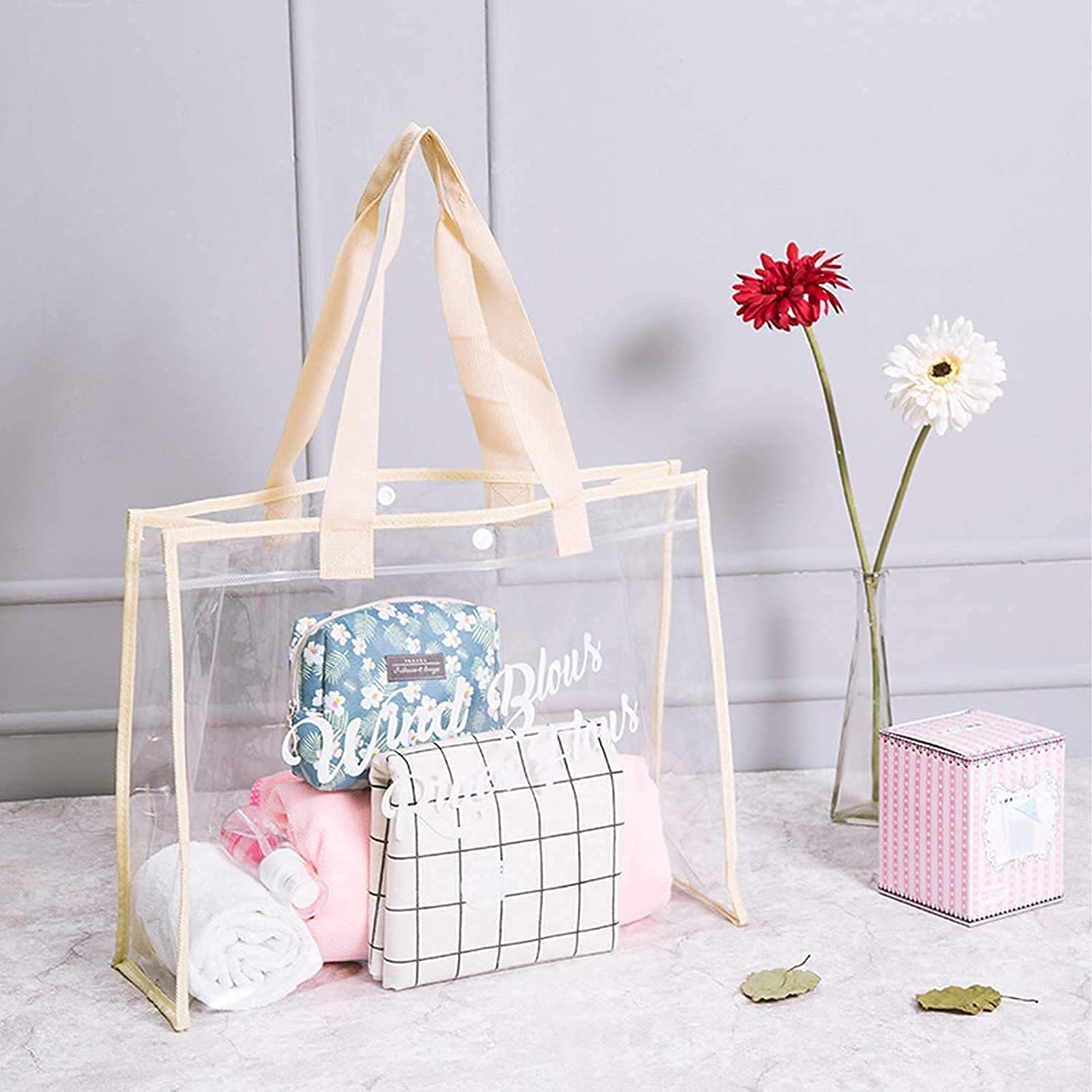 Amazon.co.jp: ビニールバッグ プールバッグ 手提げ ビーチバッグ 透明  