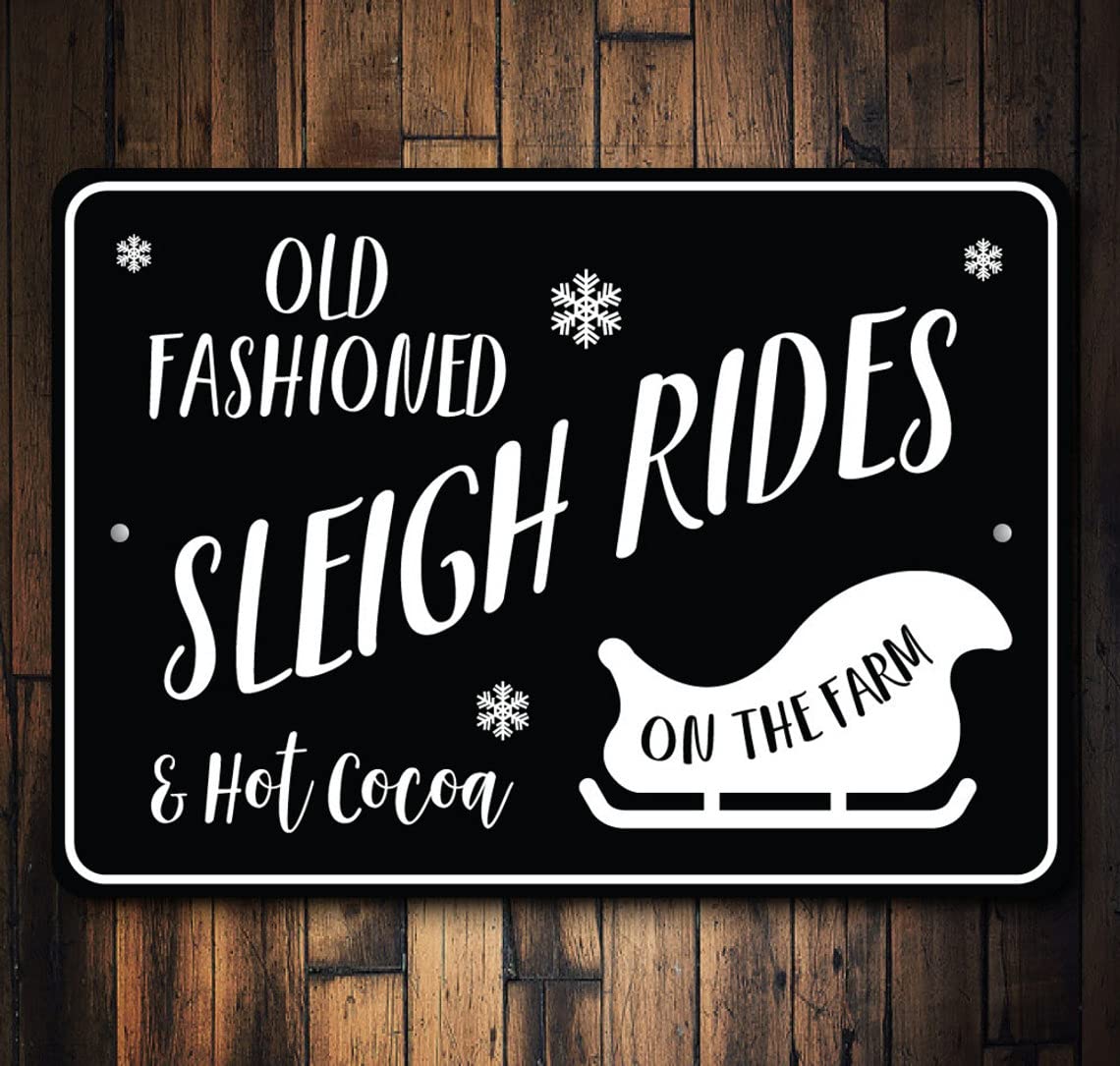 Hot Coco Sign Christmas Sleigh Ride Christmas Sign 5.5x8inch Antique Tin Sign Bar Club Cafe Restaurant Kitchen Outdoor Indoor Garden Wall Decor Gift