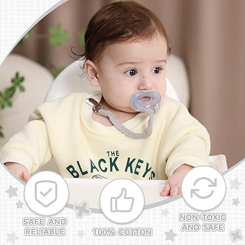 Miniatura 5 de 4 clips para chupete, clips para chupete para niños y niñas bebés, clips trenzados 100% hechos a mano, se adaptan a todos los chupetes (gris,