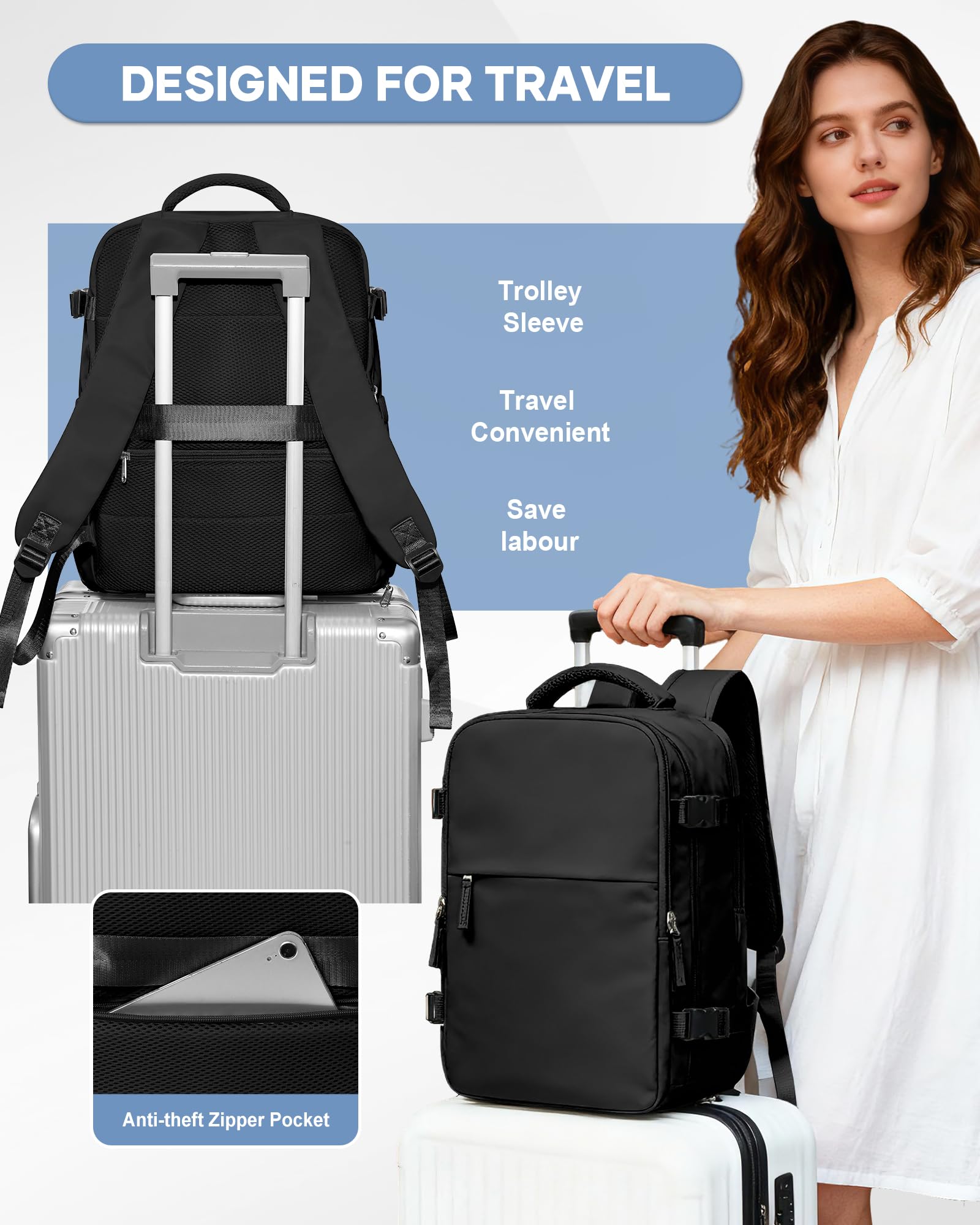 SZLX Sac à Dos Sous Vide Voyage 40x30x20 avec pompe Bagage Cabine Ryanair Wizz air Sous Vide Baggage Cabine 40x20x25 pour Ryanair Bagage à Main 45x36x20 Easyjet Sac Ordinateur Portable Femme Homme