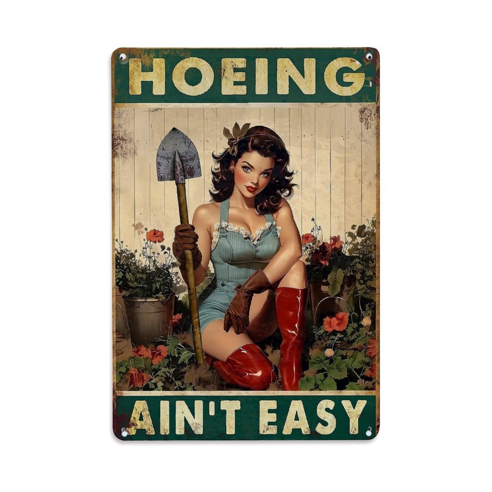 Vintage Pinup Gardening Poster Art Retro Metal Tin Sign, Vintage Decor Art Poster for Bar, Home, Man Cave, Kitchen, Laundry Room Gift 8x12Inch