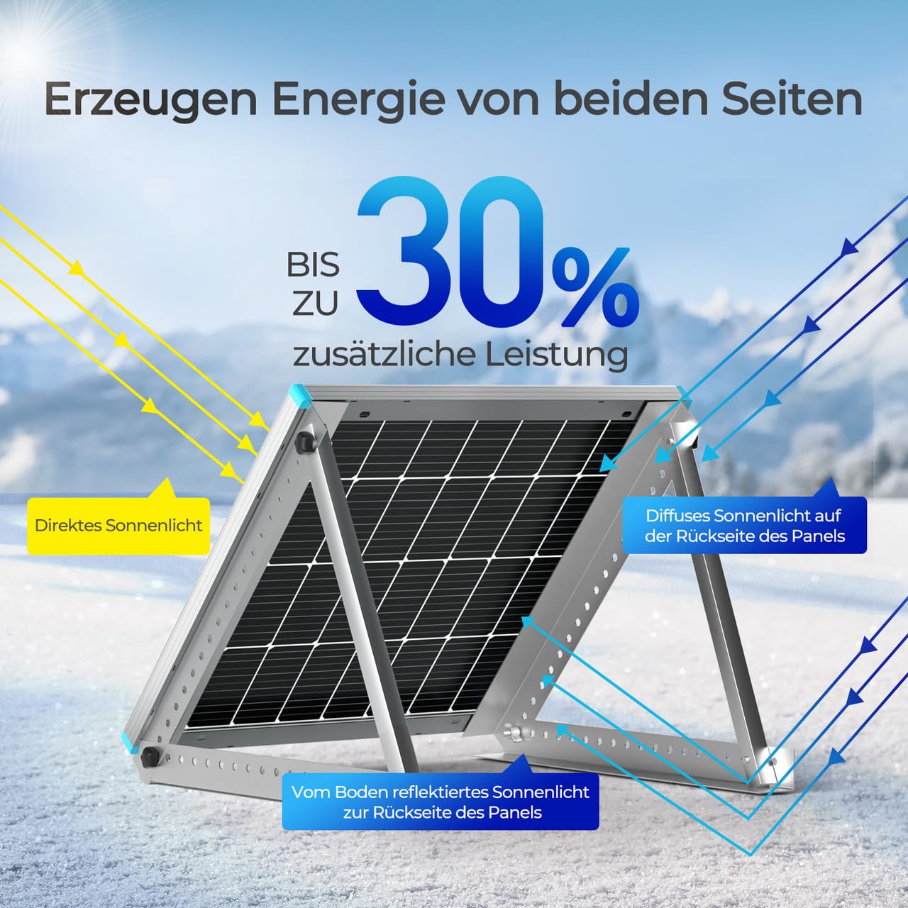 Renogy Pannello solare bifacciale monocristallino, 115 W, 12 V, modulo solare ad alte prestazioni per batterie da 12 V, camper, casa, balcone, barche, tetti agricoli e applicazioni indipendenti dalla