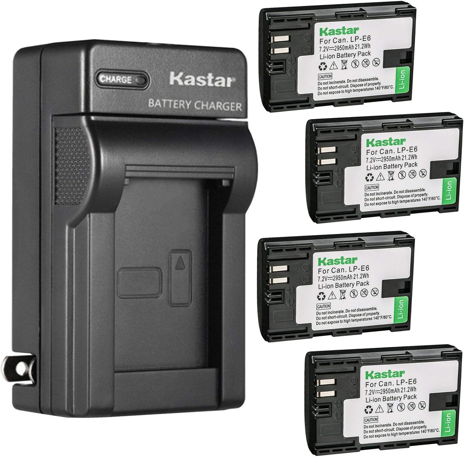Kastar 3-Pack LP-E6 Battery and AC Wall Charger Replacement for Canon LP-E6NH Battery, Canon EOS R7 Mirrorless Camera