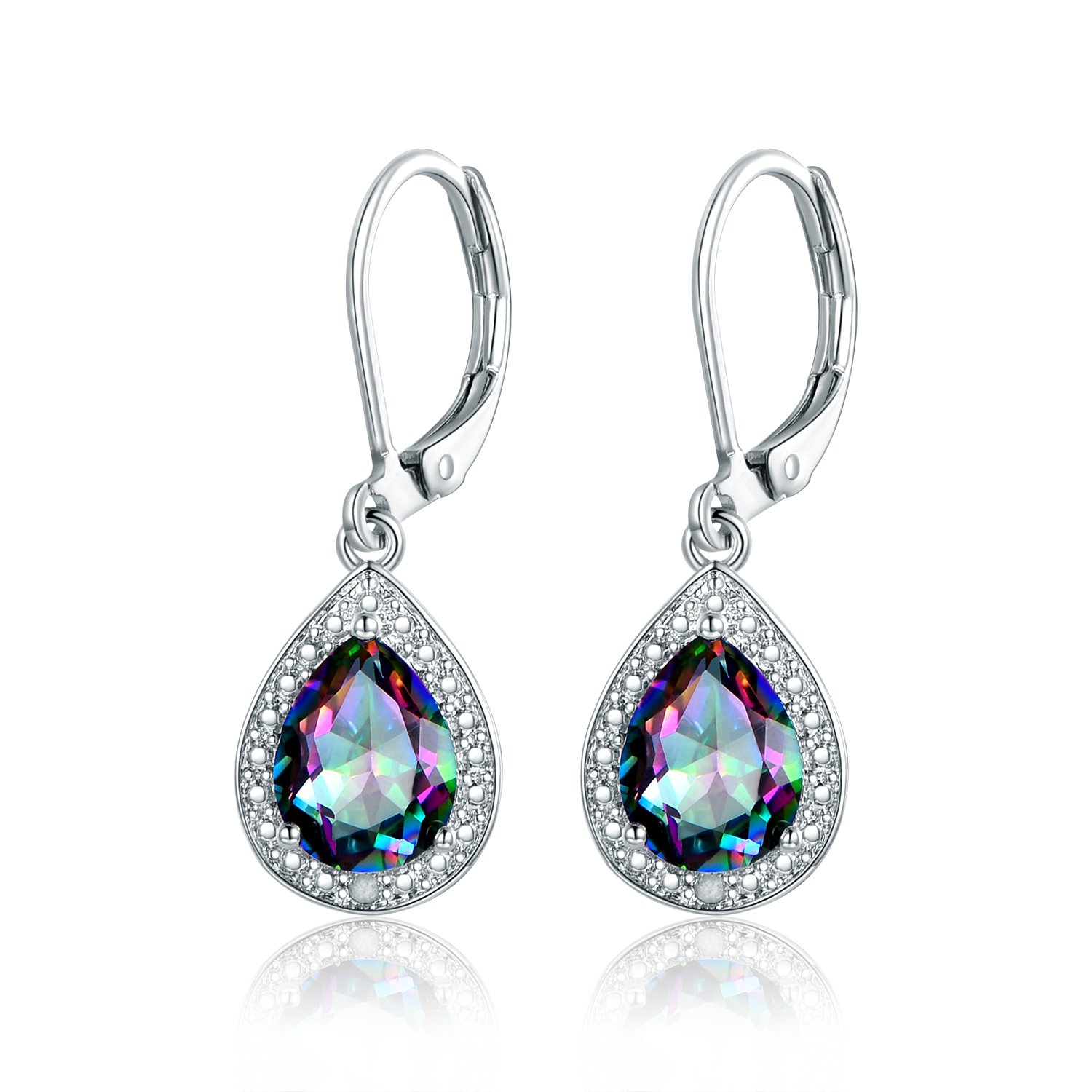 Barzel18K White Gold Plated Created Gemstone & CZ Accent Drop Earrings