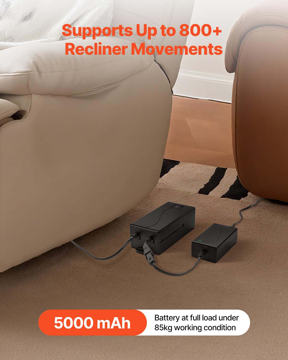 VEVOR Battery Pack for Reclining Furniture, 5000 mAh Rechargeable Recliner Battery Pack, with Universal 2-Pin Connection and LED Display Screen, for Electric Recliner, Sofa, Couch, and Lift Chair