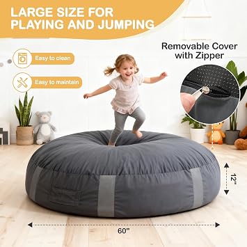 FINCOME Sensory Pads for Kids Sensory 5'x 5'/ 4'x 3' Gray Mat with Foam Blocks Washable Velvet Cover Sensory Crash Mat for Climbing Gymnastics Sensory Pad for Sensory Tool, Schools, Sensory Therapy