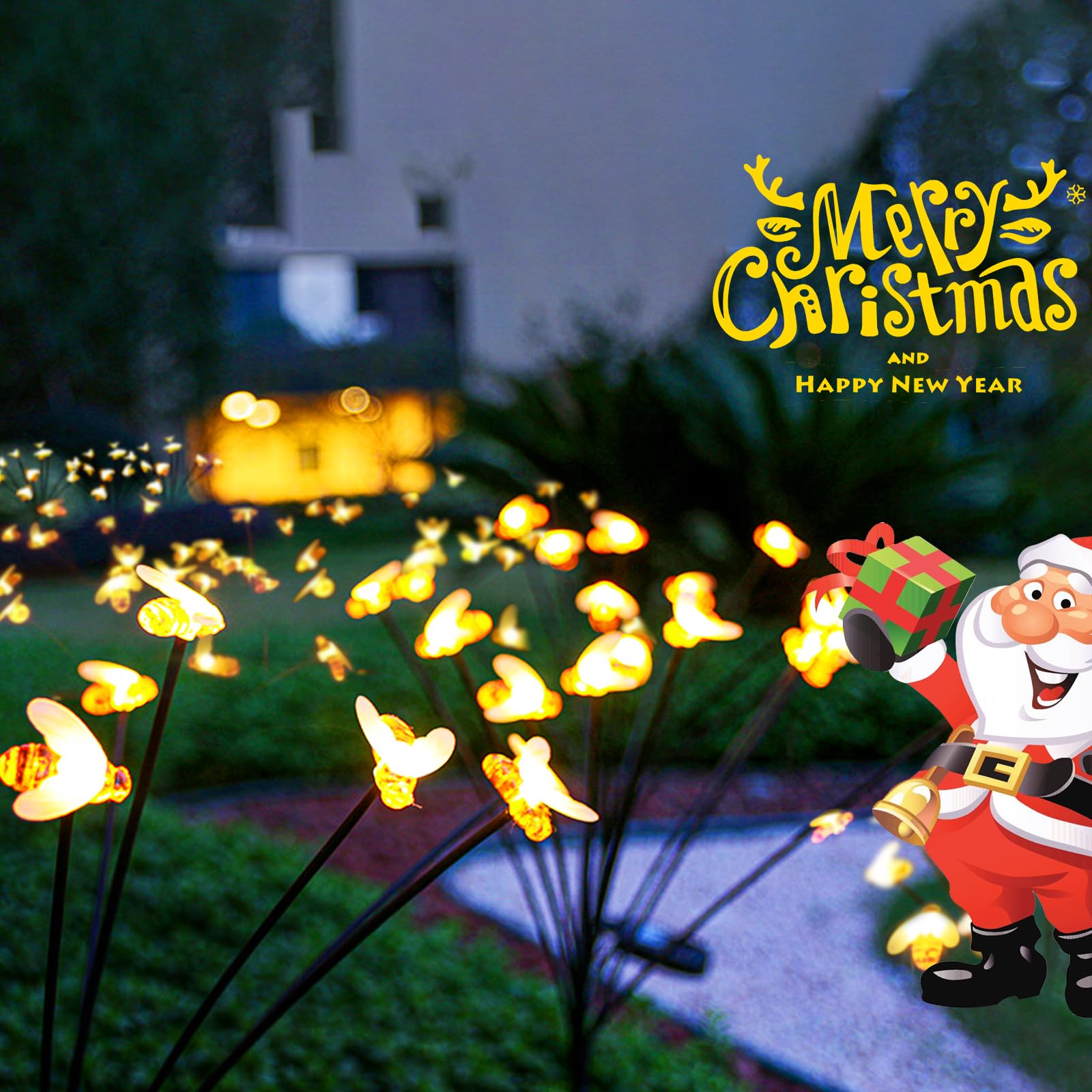 Solar Garden Lights, Firefly Lights Solar Outdoor, Sway in Wind, Solar Bee Lights, Solar Lights for Outside with Highly Flexible Branches, Garden Decor for Yard Patio Path, 4Pack