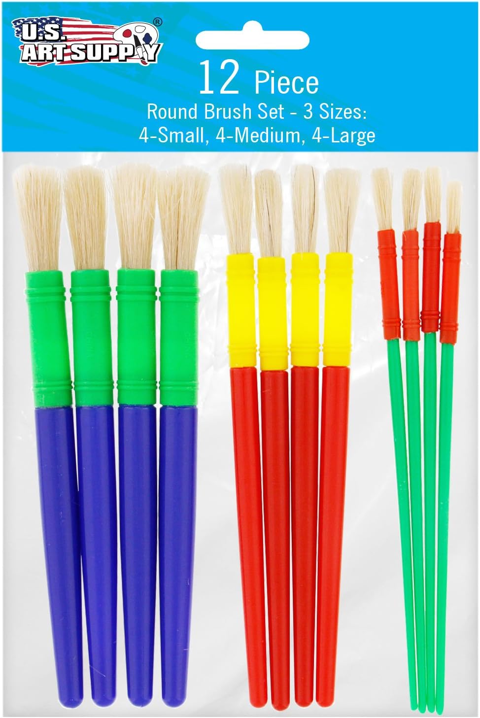 U.S. Art Supply 10-Piece Large Round Children's Chubby Hog Bristle Tempera Paint Brush Set - Fun Kid's Party, School, Student, Class Craft Painting - Beginners Starter Artist Painting Brush Kit : Toys & Games