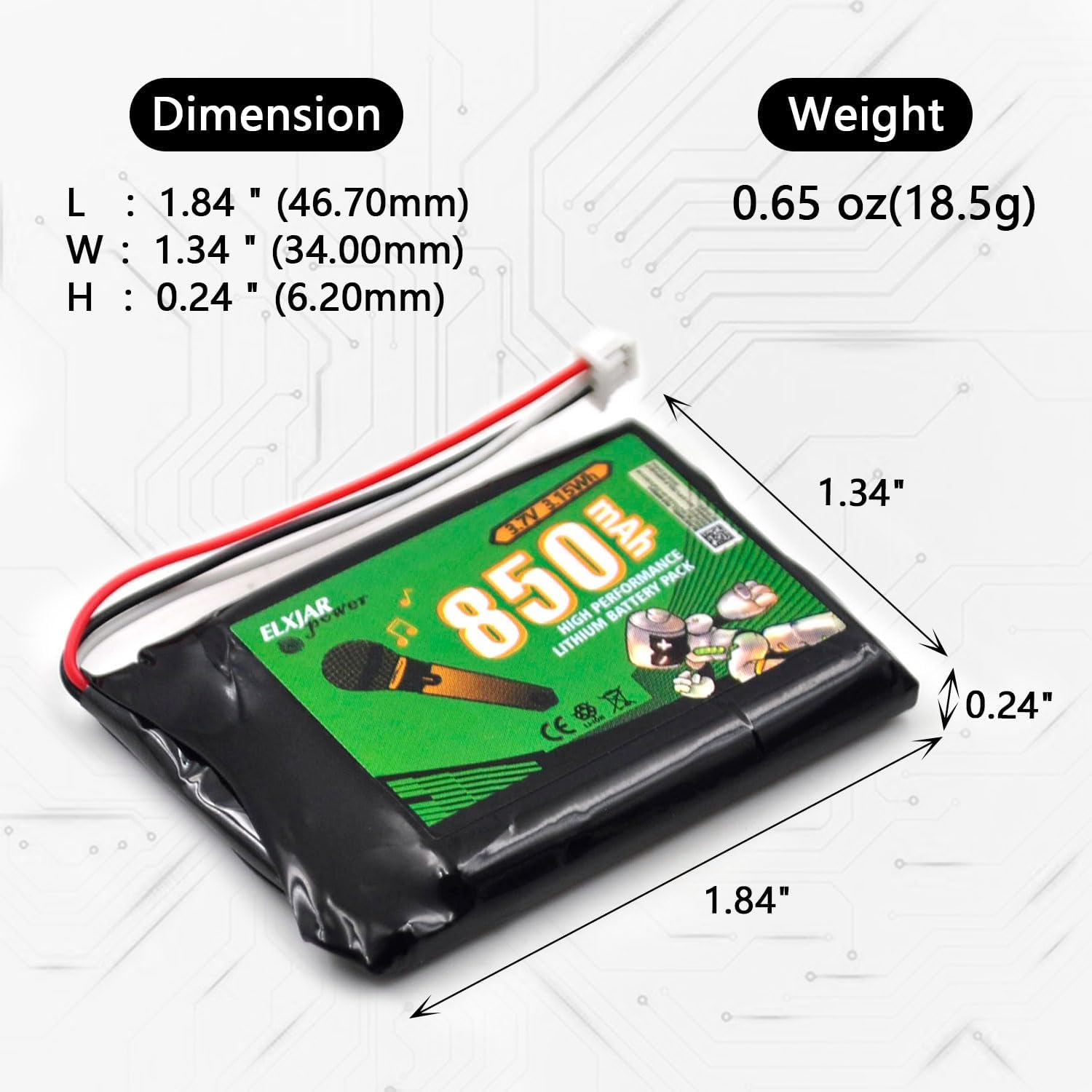 (2-Pack) Replacement Battery for Shure SB901A, Compatible with MXW1, MXW6, MXW8 Wireless Transmitters, 3.7V 850mAh Li-Po