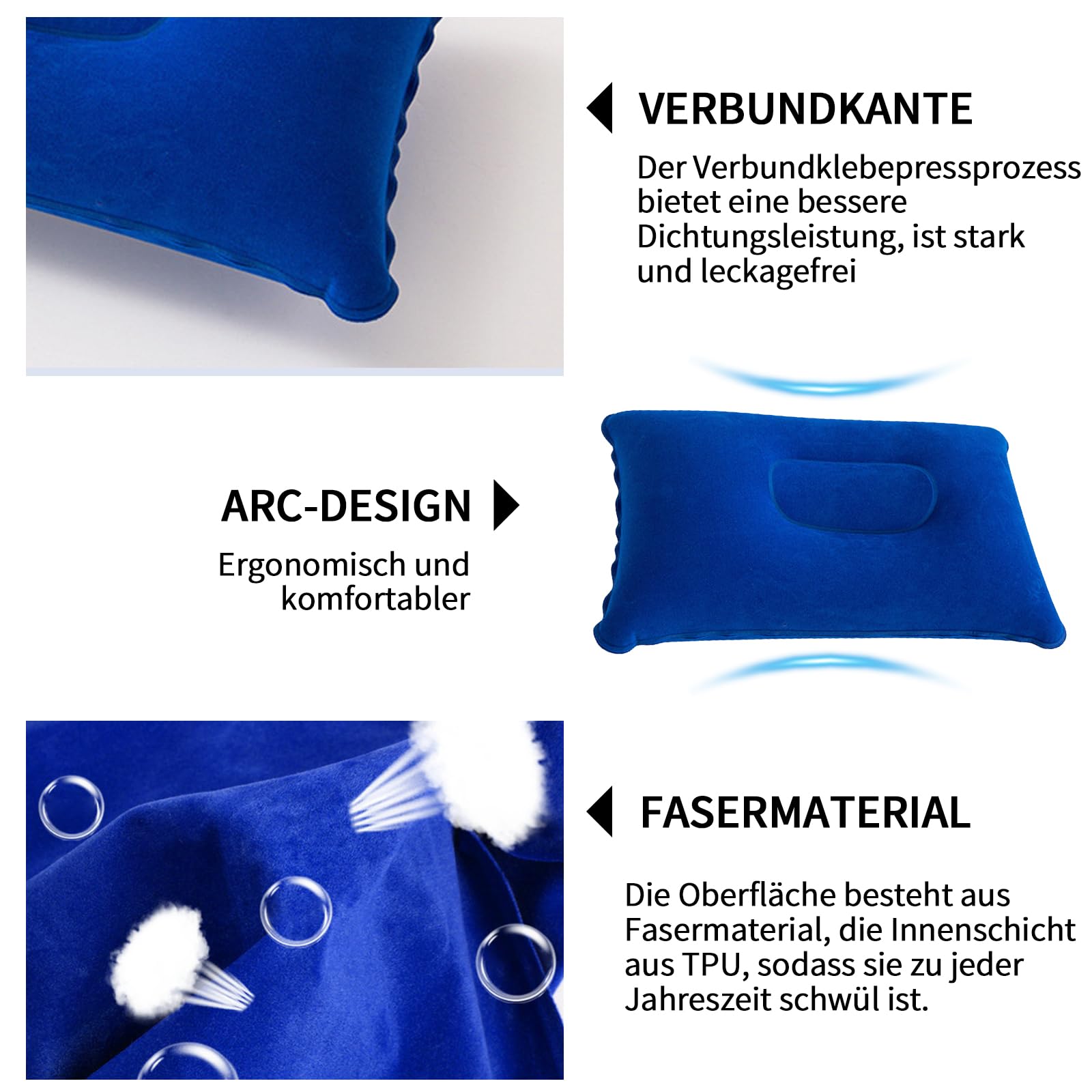 MOAZIFI 2 Stück Aufblasbares Kissen, Strandkissen Camping Reisen Urlaub Must Haves - Ultraportable Komfortkissen mit Weicher Beflockung für Strand Freizeit Camping Reisen Auto Hotel - 38 x 24 cm